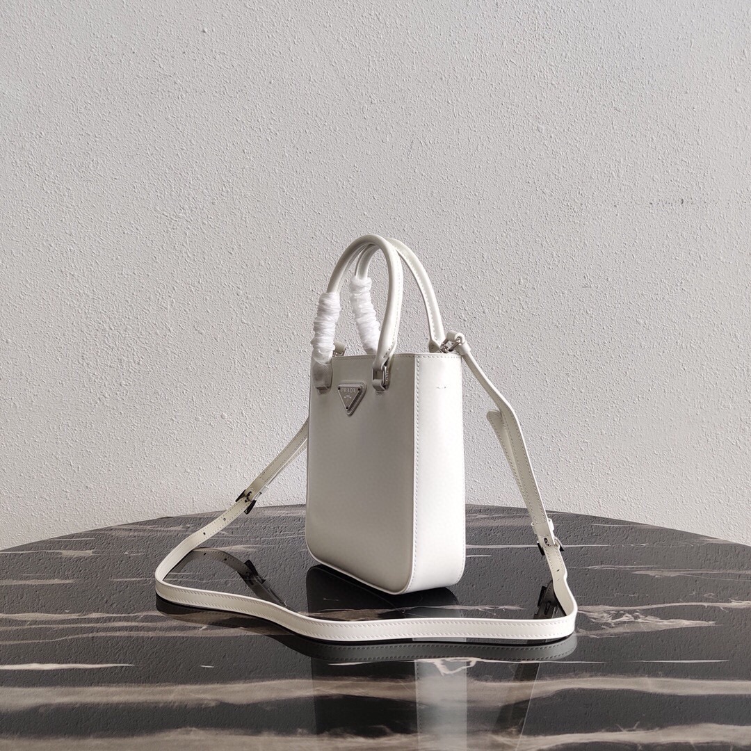 Prada Mini Leather Bucket Bag Shoulder Bag White 1BA331